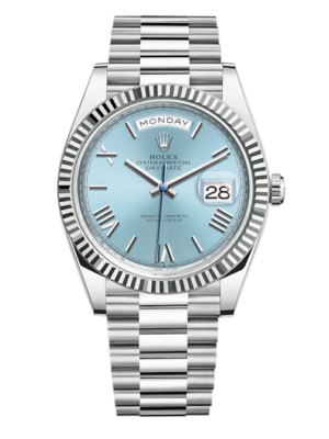 Rolex Day-Date 40 Platinum Ice Blue Index Dial Roman Numbers