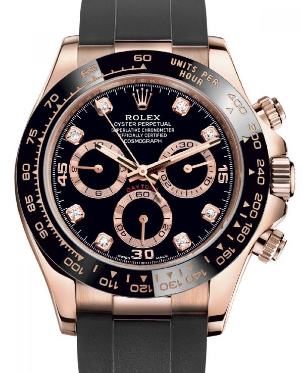 Rolex Daytona Chronograph Rose gold Diamond Black Dial Strap
