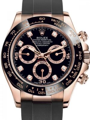 Rolex Daytona Chronograph Rose gold Diamond Black Dial Strap