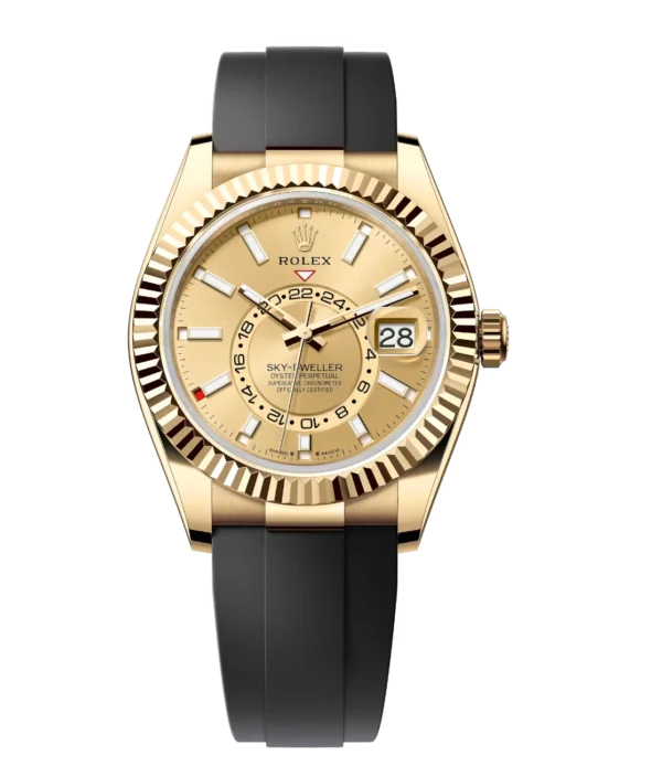 Rolex Sky-Dweller 42 Oyster Perpetual 18 ct yellow gold champagne-colour dial Oysterflex band Reference 326238BLSO