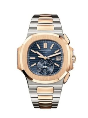 Patek Philippe Nautilus 5980/1AR-001 Chronograph Stainless Steel Rose Gold Blue Dial