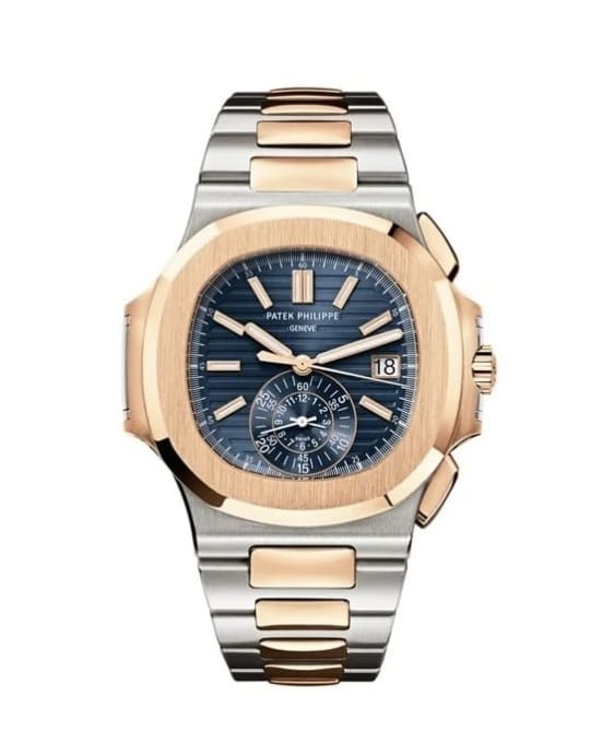 Patek Philippe Nautilus 5980/1AR-001 Chronograph Stainless Steel Rose Gold Blue Dial