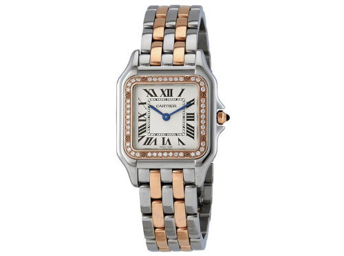 Cartier Panthere Silver Dial Ladies Steel and 18kt Pink Gold