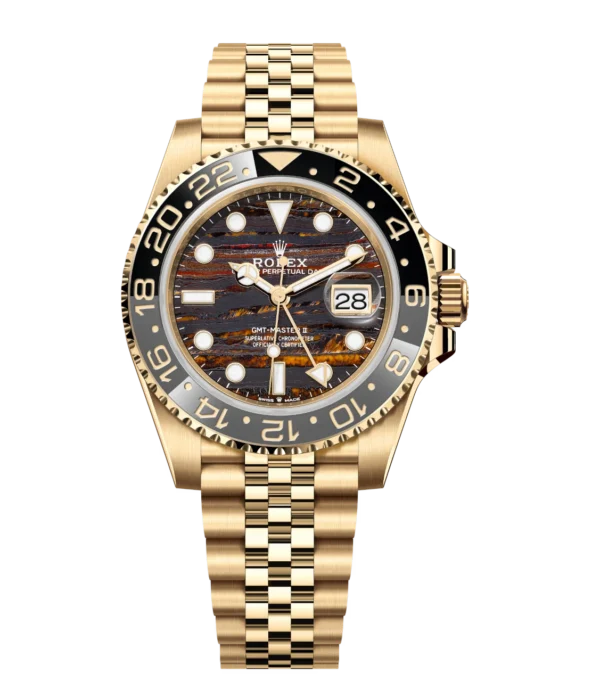Rolex GMT-Master II 40 Oyster Perpetual 18 ct yellow gold tiger iron dial Jubilee band Reference 126718GRNR