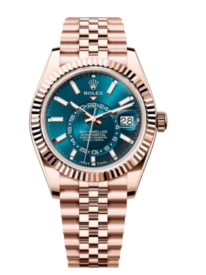 Rolex Sky-Dweller 42 Oyster Perpetual 18 ct Everose gold blue-green dial Jubilee band Reference 336935