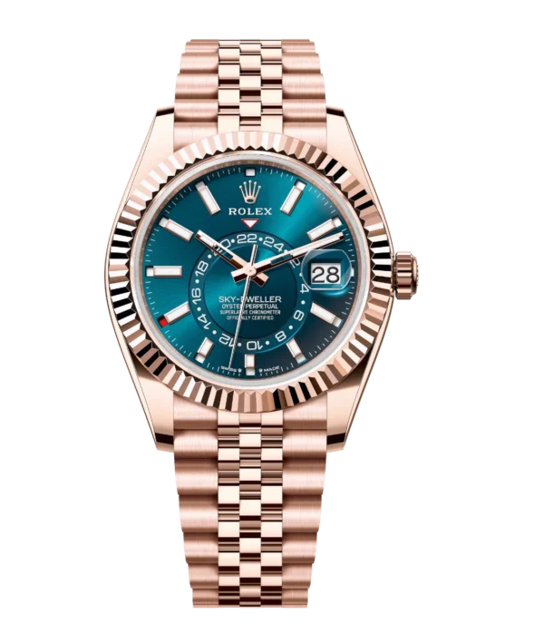 Rolex Sky-Dweller 42 Oyster Perpetual 18 ct Everose gold blue-green dial Jubilee band Reference 336935