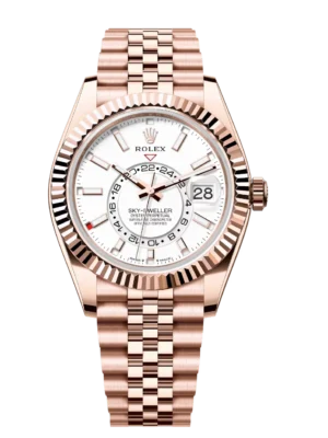 Rolex Sky-Dweller 42 Oyster Perpetual 18 ct Everose gold intense white dial Jubilee band Reference 336935