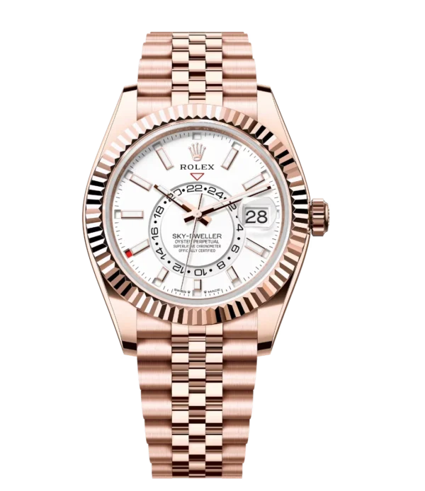 Rolex Sky-Dweller 42 Oyster Perpetual 18 ct Everose gold intense white dial Jubilee band Reference 336935