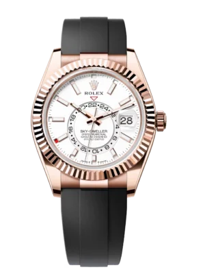 Rolex Sky-Dweller 42 Oyster Perpetual 18 ct Everose gold intense white dial Oysterflex band Reference 336235