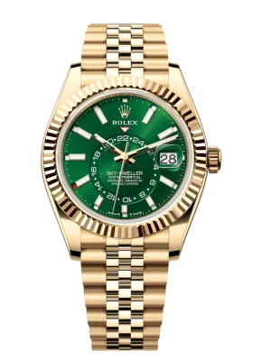 Rolex Sky-Dweller 42 Oyster Perpetual 18 ct yellow gold bright green dial Jubilee band Reference 336938