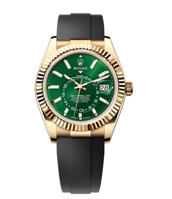 Rolex Sky-Dweller 42 Oyster Perpetual 18 ct yellow gold bright green dial Oysterflex band Reference 336238