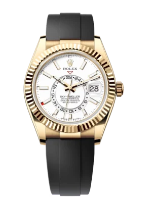 Rolex Sky-Dweller 42 Oyster Perpetual 18 ct yellow gold intense white dial Oysterflex band Reference 336238
