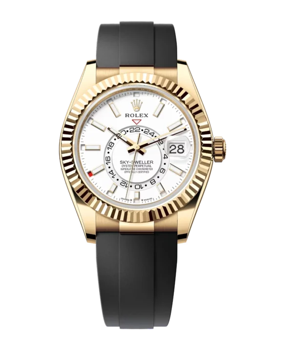 Rolex Sky-Dweller 42 Oyster Perpetual 18 ct yellow gold intense white dial Oysterflex band Reference 336238