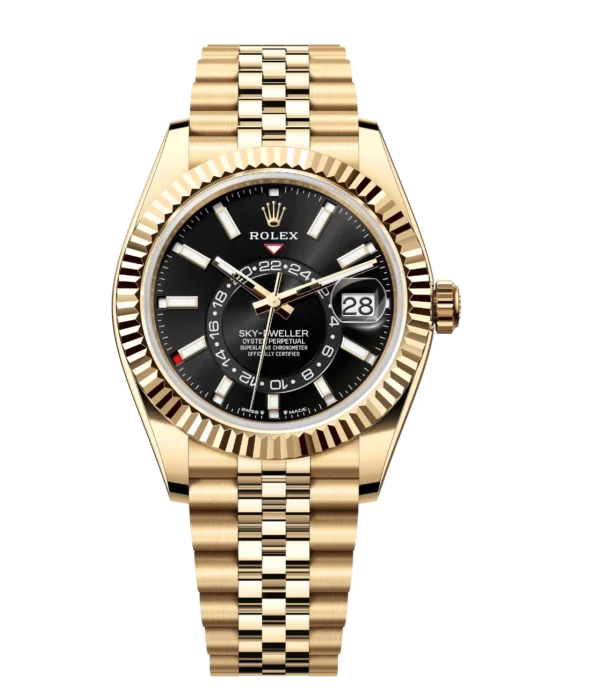 Rolex Sky-Dweller 42 Oyster Perpetual 18 ct yellow gold bright black dial Jubilee band Reference 336938