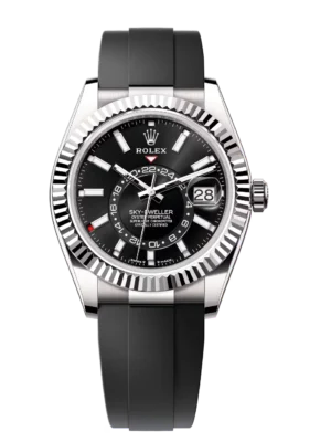 Rolex Sky-Dweller 42 Oyster Perpetual 18 ct white gold bright black dial Oysterflex band Reference 336239