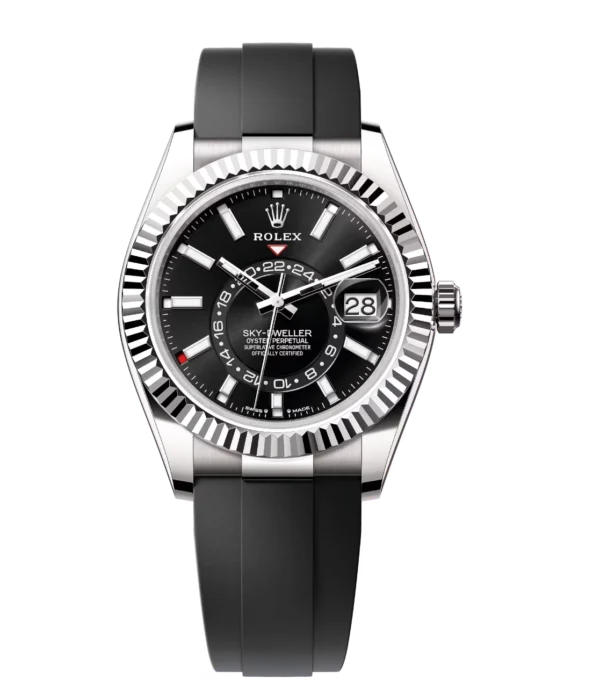 Rolex Sky-Dweller 42 Oyster Perpetual 18 ct white gold bright black dial Oysterflex band Reference 336239