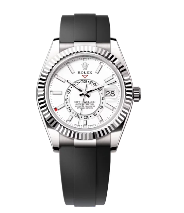 Rolex Sky-Dweller 42 Oyster Perpetual 18 ct white gold intense white dial Oysterflex band Reference 336239