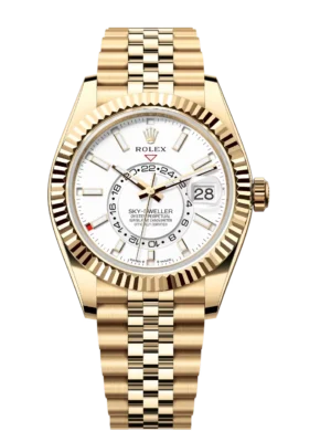 Rolex Sky-Dweller 42 Oyster Perpetual 18 ct yellow gold intense white dial Jubilee band Reference 336938