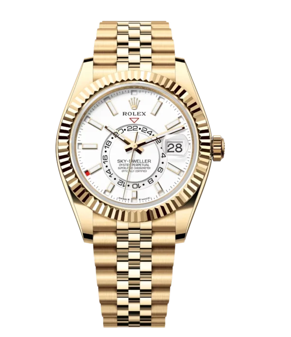 Rolex Sky-Dweller 42 Oyster Perpetual 18 ct yellow gold intense white dial Jubilee band Reference 336938