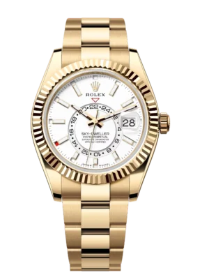 Rolex Sky-Dweller 42 Oyster Perpetual 18 ct yellow gold intense white dial Oyster band Reference 336938