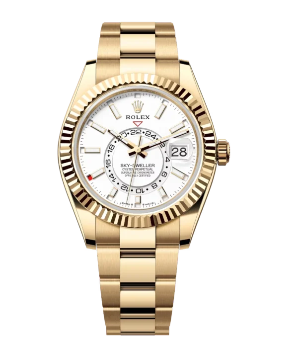 Rolex Sky-Dweller 42 Oyster Perpetual 18 ct yellow gold intense white dial Oyster band Reference 336938
