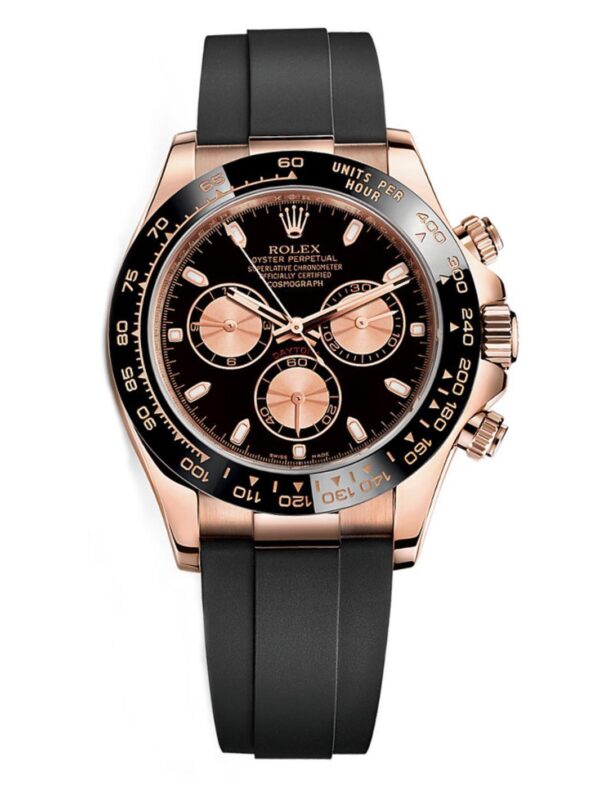 Rolex Cosmograph Daytona 40 Oyster Perpetual 18 ct Everose gold everose and bright black dial Oysterflex band Reference 116518CBKSR