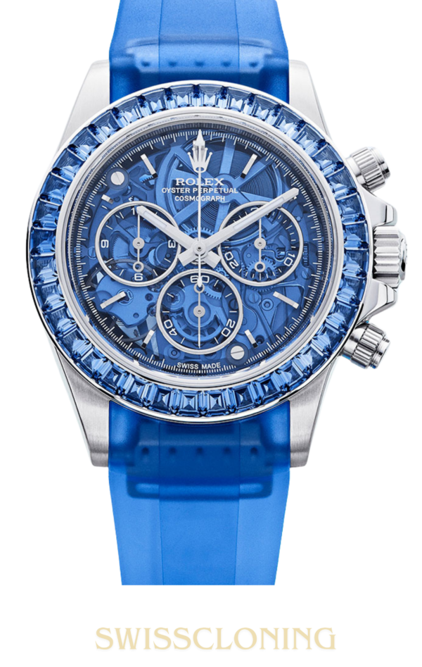Rolex Cosmograph Daytona Arolla SONIC Best Edition Blue Crystal Skeleton Dial White Diamonds Bezel