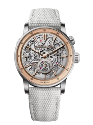 Audemars Piguet Code 11.59 Grande Sonnerie Carillon Supersonnerie "150th Anniversary" Platinum and sapphire dial grey textured rubber-coated strap Ref. 26397PN.OO.D008KB.01