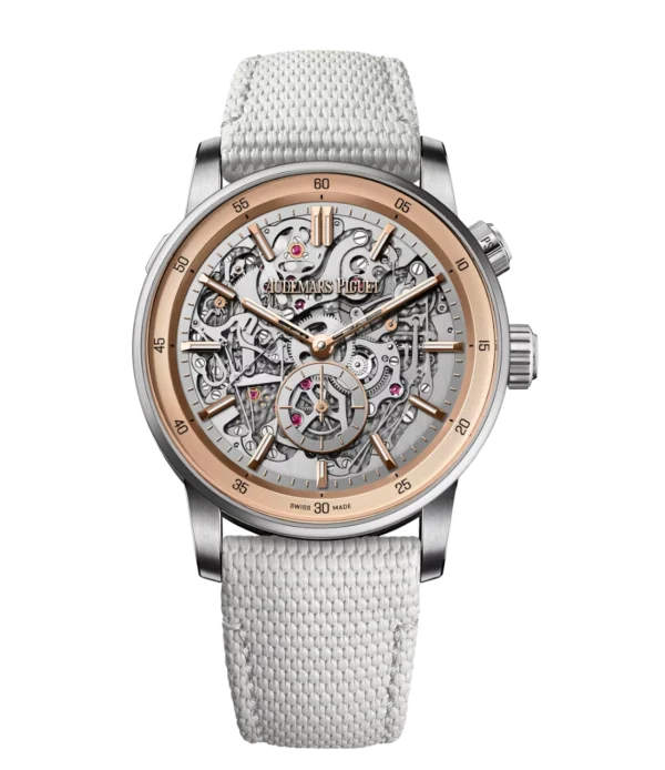 Audemars Piguet Code 11.59 Grande Sonnerie Carillon Supersonnerie "150th Anniversary" Platinum and sapphire dial grey textured rubber-coated strap Ref. 26397PN.OO.D008KB.01