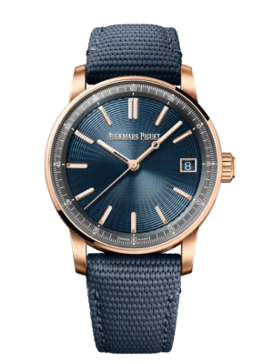 Audemars Piguet Code 11.59 Selfwinding 18-carat pink gold and “Bleu nuit, Nuage 50” dial Blue rubber-coated strap Ref. 15210OR.OO.A348KB.01