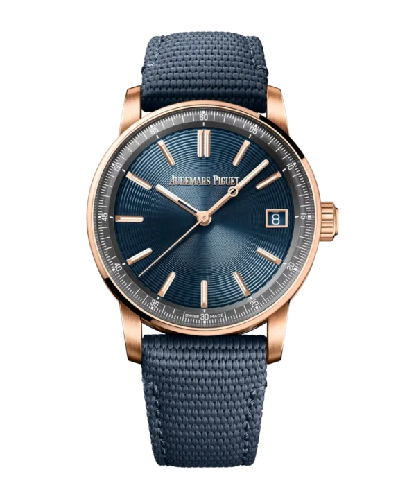 Audemars Piguet Code 11.59 Selfwinding 18-carat pink gold and “Bleu nuit, Nuage 50” dial Blue rubber-coated strap Ref. 15210OR.OO.A348KB.01