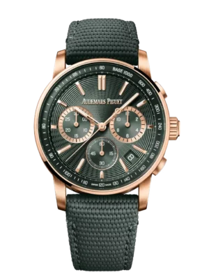 Audemars Piguet Code 11.59 Selfwinding Chronograph 18-carat pink gold and Green dial Green rubber-coated strap Ref. 26393OR.OO.A056KB.01