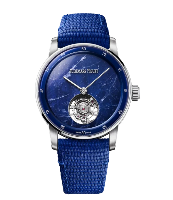 Audemars Piguet Code 11.59 Selfwinding Flying Tourbillon 18-carat white gold and natural sodalite stone dial blue textured rubber strap Ref. 26396BC.OO.D349KB.01