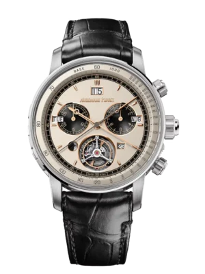 Audemars Piguet Code 11.59 Ultra-Complication Universelle (RD#4) 18-carat white gold and Beige dial Black alligator strap Ref. 26398BC.OO.D002CR.04