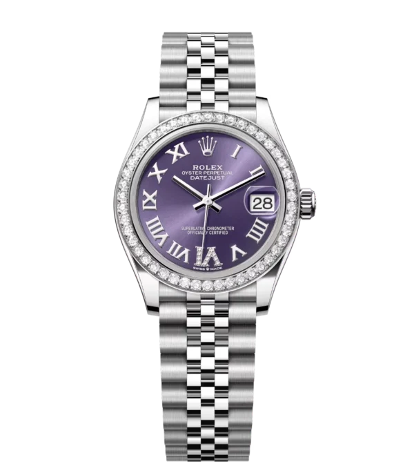 Rolex Datejust 31 Oyster Perpetual Oystersteel and white aubergine, diamond-set dial dial Jubilee band Reference 278384RBR