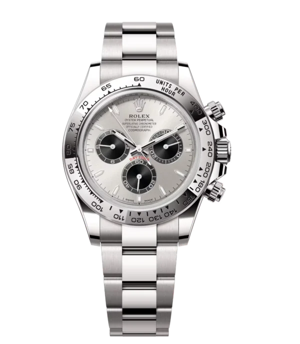 Rolex Cosmograph Daytona 40 Oyster Perpetual 18 ct white gold steel and bright black dial Oyster band Reference 126509