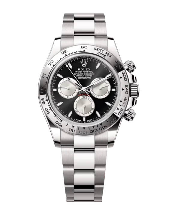 Rolex Cosmograph Daytona 40 Oyster Perpetual 18 ct white gold bright black and steel dial Oyster band Reference 126509