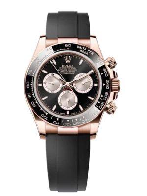 Rolex Cosmograph Daytona 40 Oyster Perpetual 18 ct Everose gold bright black and Sundust dial Oysterflex band Reference 126515LN