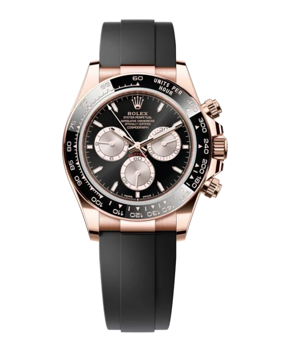 Rolex Cosmograph Daytona 40 Oyster Perpetual 18 ct Everose gold bright black and Sundust dial Oysterflex band Reference 126515LN