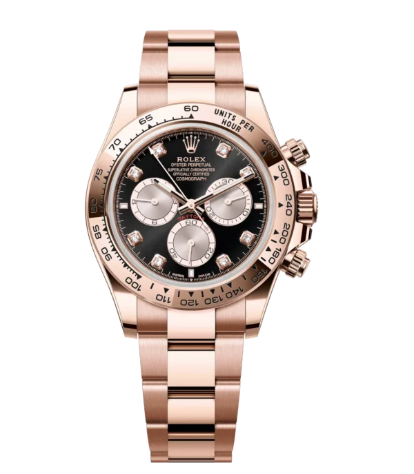 Rolex Cosmograph Daytona 40 Oyster Perpetual 18 ct Everose gold bright black and Sundust, diamond-set dial Oyster band Reference 126505