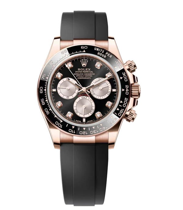 Rolex Cosmograph Daytona 40 Oyster Perpetual 18 ct Everose gold bright black and Sundust, diamond-set dial Oysterflex band Reference 126515LN