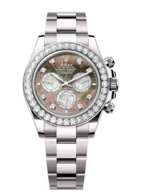 Rolex Cosmograph Daytona 40 Oyster Perpetual 18 ct white gold black and white mother-of-pearl, diamond-set dial Oyster band Reference 126579RBR