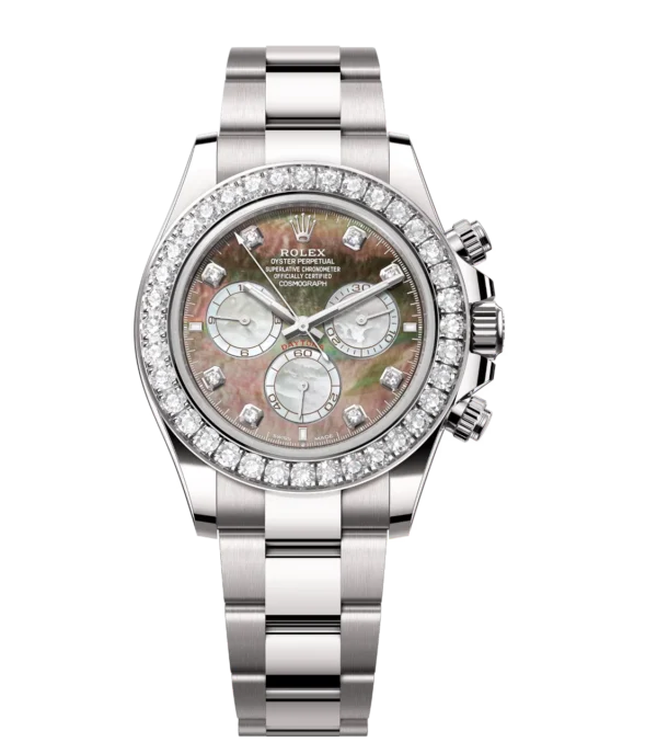Rolex Cosmograph Daytona 40 Oyster Perpetual 18 ct white gold black and white mother-of-pearl, diamond-set dial Oyster band Reference 126579RBR