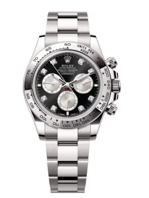 Rolex Cosmograph Daytona 40 Oyster Perpetual 18 ct white gold bright black and steel, diamond-set dial Oyster band Reference 126509