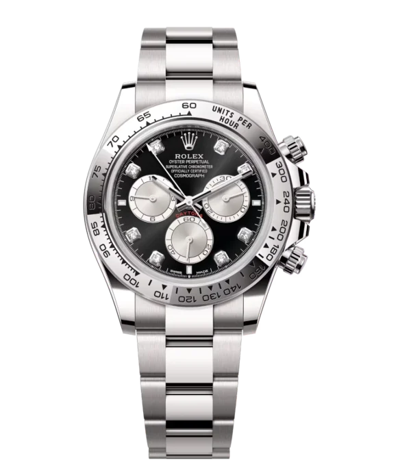 Rolex Cosmograph Daytona 40 Oyster Perpetual 18 ct white gold bright black and steel, diamond-set dial Oyster band Reference 126509