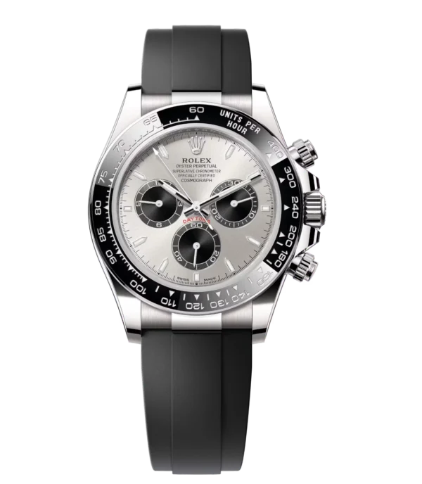 Rolex Cosmograph Daytona 40 Oyster Perpetual 18 ct white gold steel and bright black dial Oysterflex band Reference 126519LN