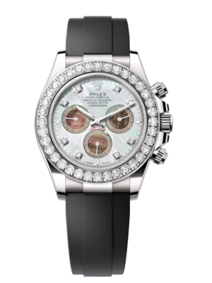 Rolex Cosmograph Daytona 40 Oyster Perpetual 18 ct white gold white and black mother-of-pearl, diamond-set dial Oysterflex band Reference 126589RBR