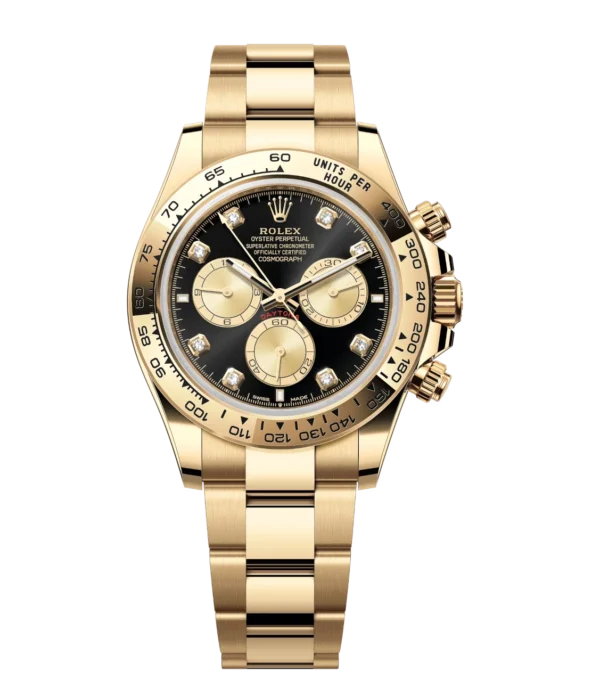 Rolex Cosmograph Daytona 40 Oyster Perpetual 18 ct yellow gold bright black and golden, diamond-set dial Oyster band Reference 126508