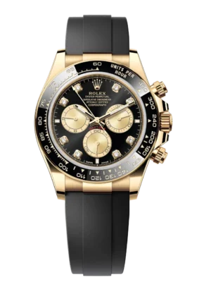 Rolex Cosmograph Daytona 40 Oyster Perpetual 18 ct yellow gold bright black and golden, diamond-set dial Oysterflex band Reference 126518LN