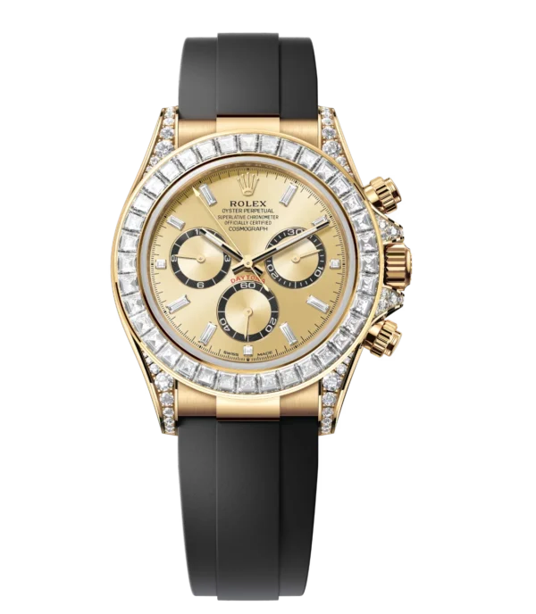 Rolex Cosmograph Daytona 40 Oyster Perpetual 18 ct yellow gold golden, diamond-set dial Oysterflex band Reference 126538TBR